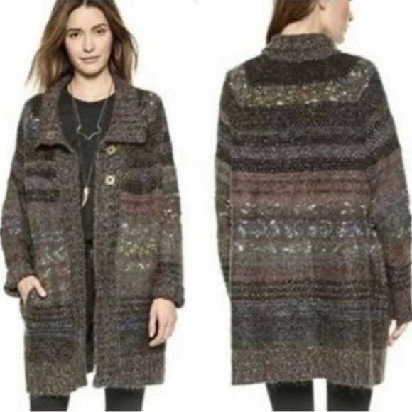 Free People Starlight Shadow Alpaca Mohair Sweater Cardigan size M Boho Cozy - Picture 1 of 12